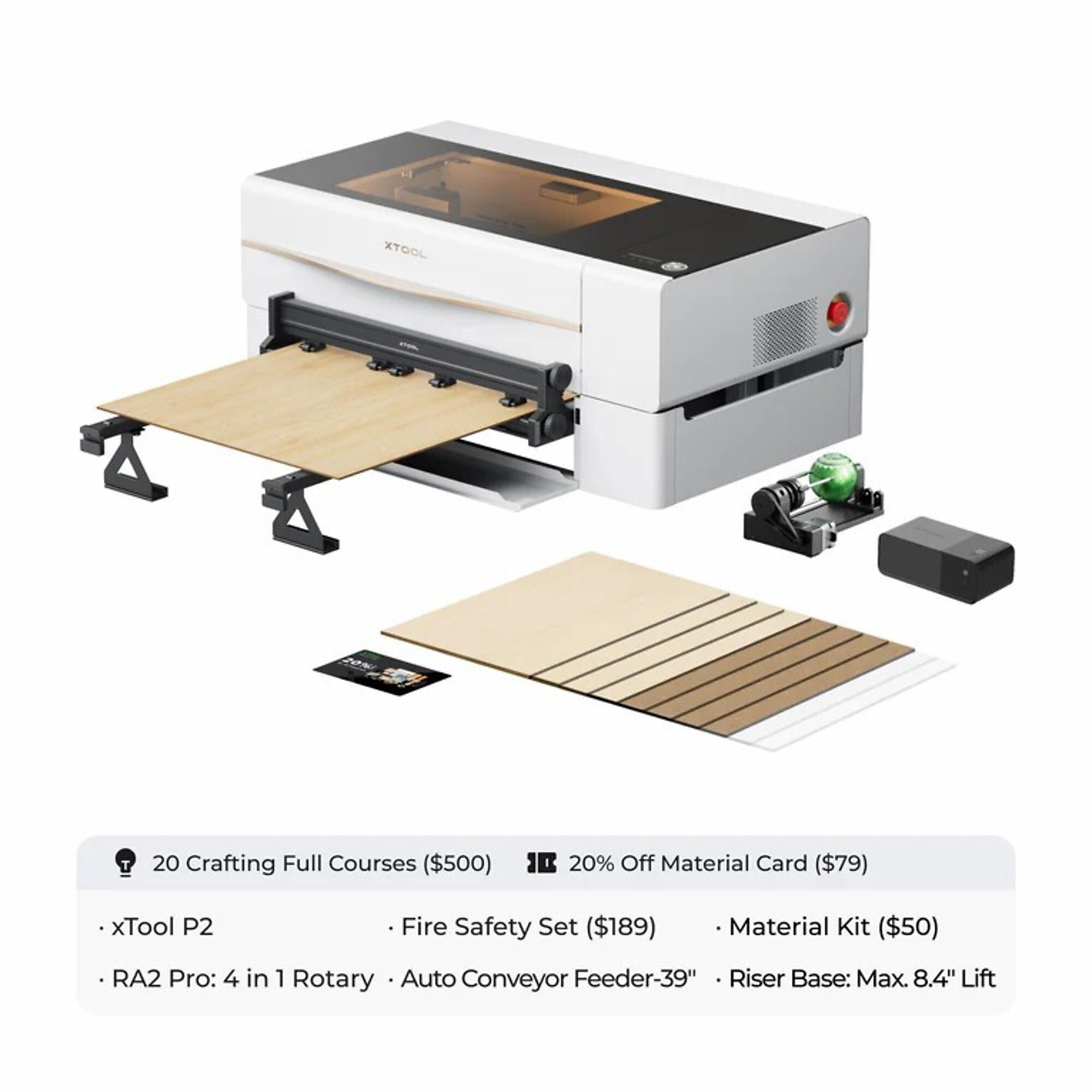 xTool, Laser Cutter and Engraver, 55w, 600mm/s, Laser Power, White, Model# xTool P2 Versatile Bundle